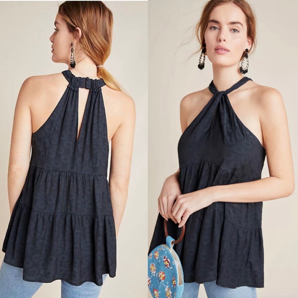 Anthropologie Women's Lavinia Halter Blouse‎ Tiered Flowy Size Small
